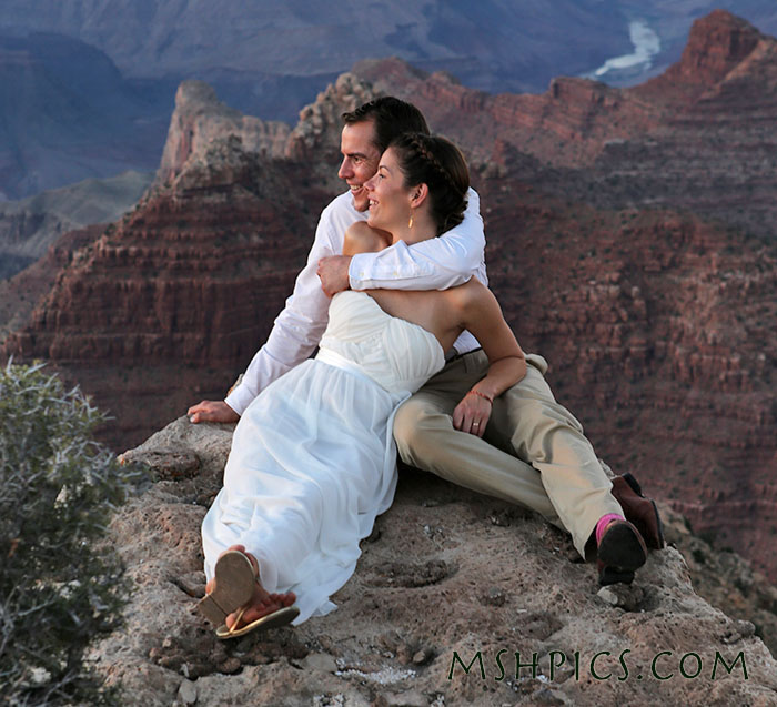 Newly married couple enjoying the sunset at the Grand Canyon.  Photos by Mark Haughwout