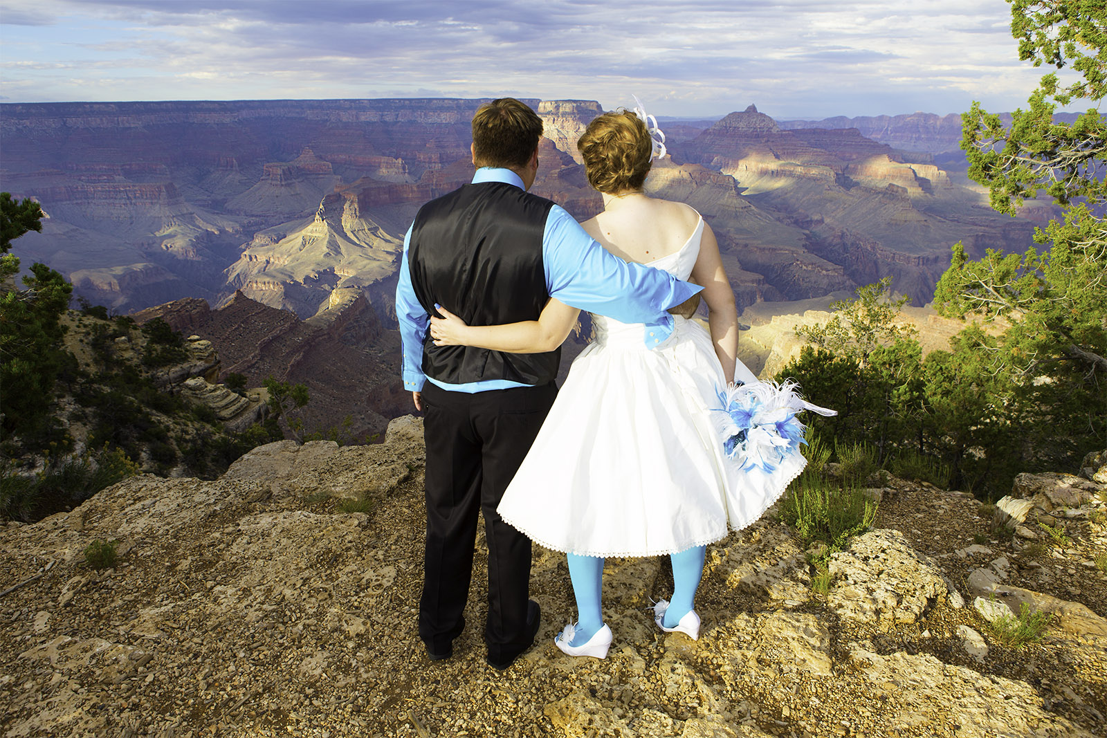 Young married couple at Shoshone Point on the South Rim of the Grand Canyon.  Photo by Mark Haughwout