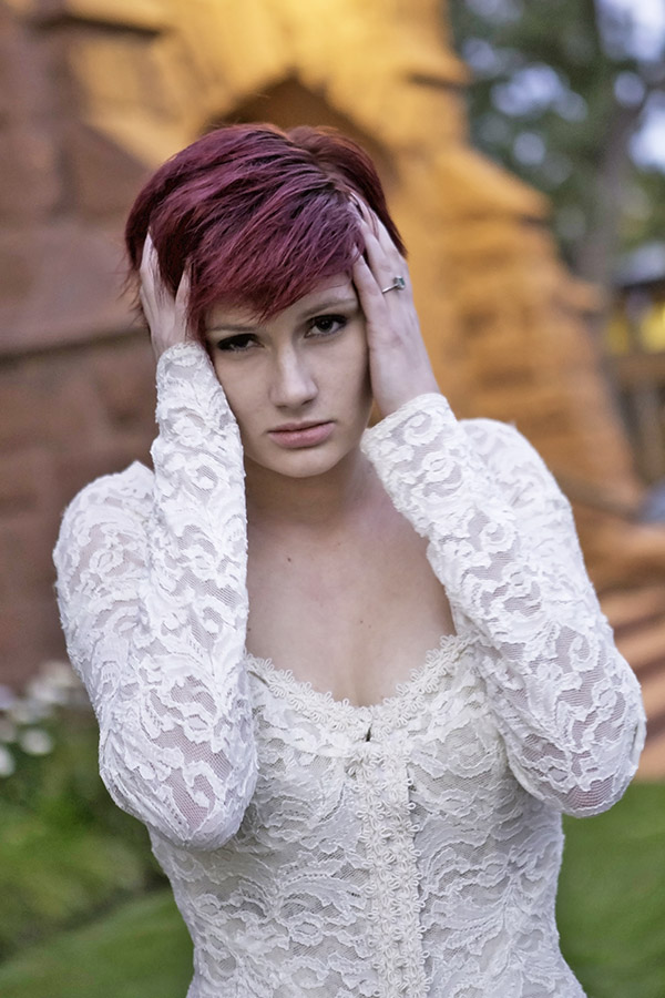 Redhead model in a wedding dress